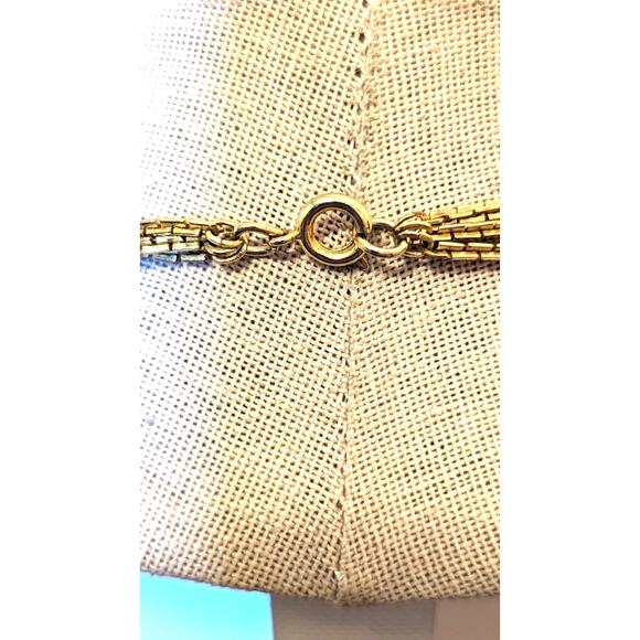 Vintage Three Strand Rectangle Chain Link Gold Tone Necklace - Picture 5 of 7